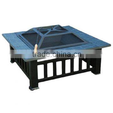 Outdoor Patio Dark Gray Metal Frame Wood-Charcoal Burning Firepit Table