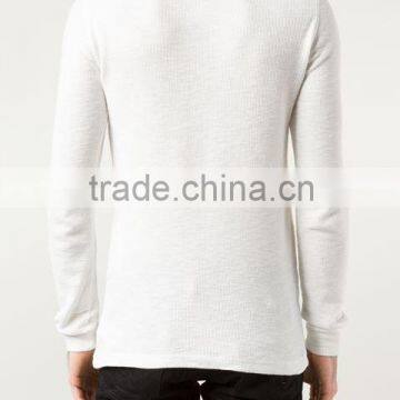 Long Sleeves Fastener Collar Plain White Cotton t Shirt photo-3