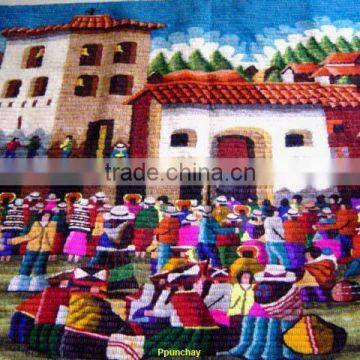 Woven Wool Tapestry Wall Hanging Handmade Peru 57 x 46"