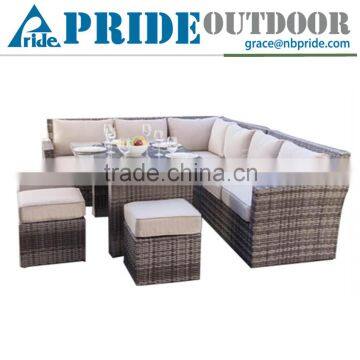 Wicker Rattan Outdoor Furniture Garden 9 Seater L Shaped Rattan Living Room Modern Sofa Set