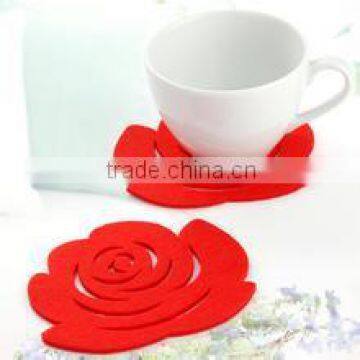 hot sale red rose flower shaped design acrylic cup wad/coaster/mat