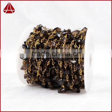 2016 Wire Wrapped Gemstone Beaded Rosary Chain Wholesale Smoky Quartz Beaded Chain for Necklace Design photo-3