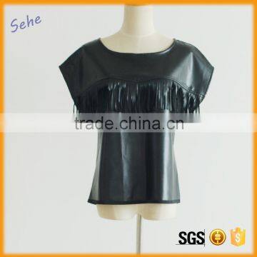 wholesale korean style tassel leather ladies smart tops crop tops                        
                                                                                Supplier's Choice