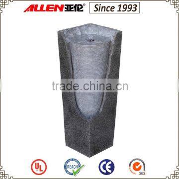 28" fiber resin granite grey square pillar water feature fountain