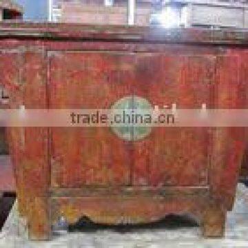 Antique Chinese two door small red wooden Cabinet