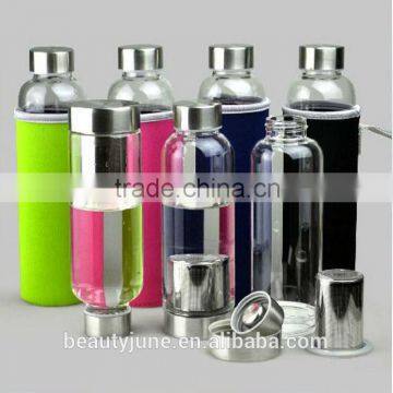 2015 new sport outdoor Portable Real Borosilicate Glass Water Tea Bottle 420ml 550ml Travel Mug Nylon Sleeve with Tea Infuser