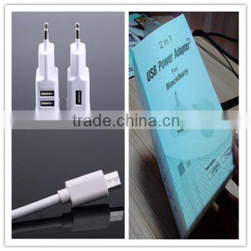 OEM black white gold logo printing retail package with micro cable US EU plug 5v 1.5a multi usb charger