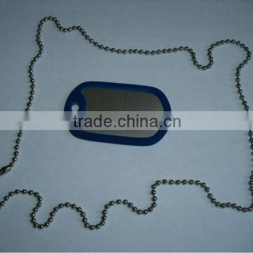 Military Dog Tag Set Supplie,1Set=1pc 3.8cm Blue Silicon Band+1pc Dog Tag+1pc S/S Long Ball Chain