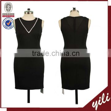 Elegant design plain black sleeveless mature ladies latest formal dress patterns