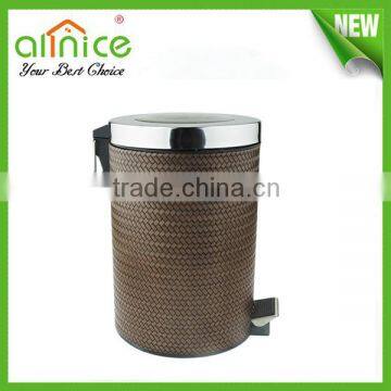 Indoor Leather decorative stainless steel pedal dustbin