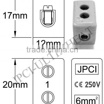 Type BN 6 mm2 Glazed ceramic connection blocks. Nickel plated connectors.