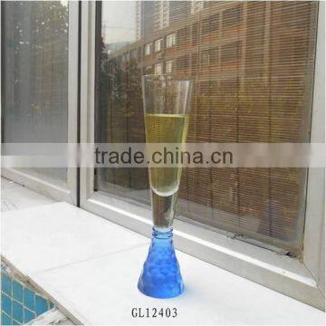 Dark Blue colored short heavy stem glass champagne flute