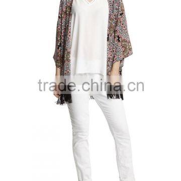 2015 Latest European Summer Fashion Red Fringed Tassel Kimono photo-2
