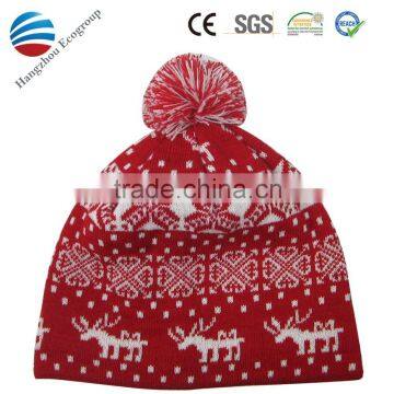 2016 acrylic jacquard custom pom pom knit hat