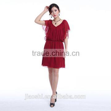 Latest Dress Designs Photos Short Sleeve Wine Color V-neck Sexy Plus Size Women Dress photo-3