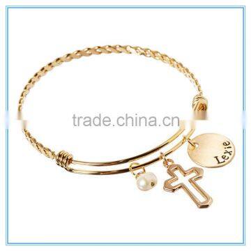 Cross & Pearl Adjustable Bangle {Gold-Plated}