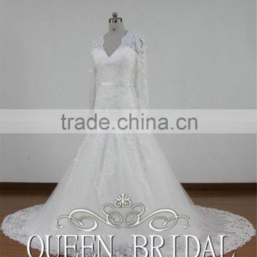 Real Sample Appliqued Lace Long Sleeve Mermaid Islamic Wedding Dress Patterns photo-3