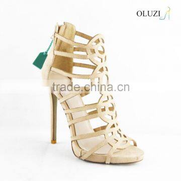 OLNS004 Classics Ladies Black High Heel Dress Sandals Suede Platform Heels Metal Strap Decorated Women Sandals Shoes photo-2