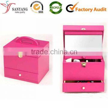 Artificial leather woman cosmetic hinged box for make up girls ornament storage box