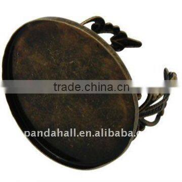 Brass Ring Settings, Antique Bronze, Rings, Tray: about 25mm; Inner diameter: 18mm(KK-A008-AB)