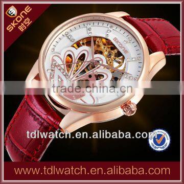 Alibaba Express Genuine Leather Nice Peacock Dial Ladies Mechanical Watch