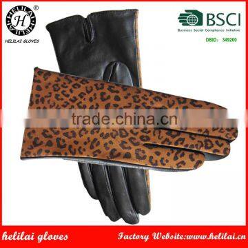 Helilai Factory Leather Gloves Ladies Winter Gloves Leopard Printed Suede Woman Leather gloves