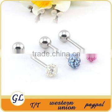 Beautiful tongue rings with colorful crystal stainless steel hot sell body piercing jewelry