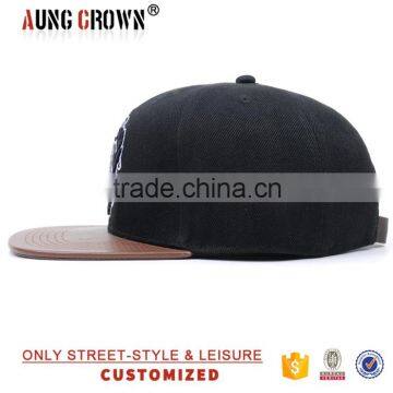 New Leather Hat/cap Leather/6 Panel Leather Brim Snapback Hat photo-3