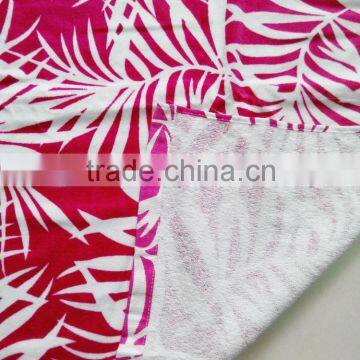 100% Cotton Hot Pink Full Screen Leaf Printing Beach Towel Printed Seaside Play Beach Towel photo-4