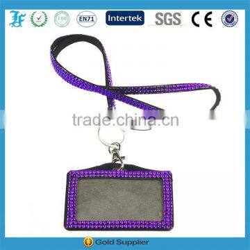 Custom wholesale fashion ID card holder rhinestone lanyard