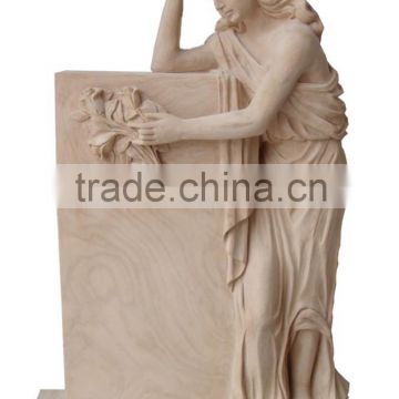 lady with rose honed pink marble tombstone statue