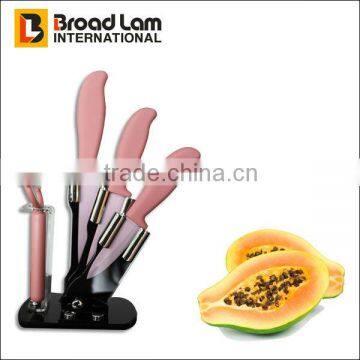 3pcs Pink color Blade Ceramic knife set with a peeler in Holder