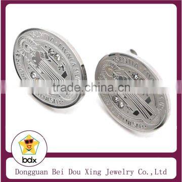 Cheaper Stainless Steel Religious Parton Medalla San Benito St Benedict Medal Celtic Cross Oval Shape Stud Earrings With Crystal