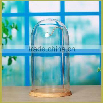 New design glass dome cloche with wood base and metal hooks