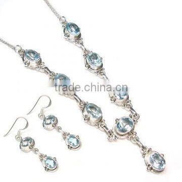 Blue Topaz jewelry set Indian necklace and earrings set wholesale