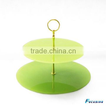 Greeen round Glass Cake Plate Stand With metal handle