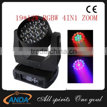 2016 Factory direct 19*12w RGBW 4in1 LED Moving Head Zoom Light,Zoom LED Wash Light