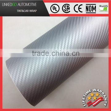 1.52*30M Self Adhesive 3D Vinyl Sheet Twill-Weave Style Glossy Silver Carbon Fiber