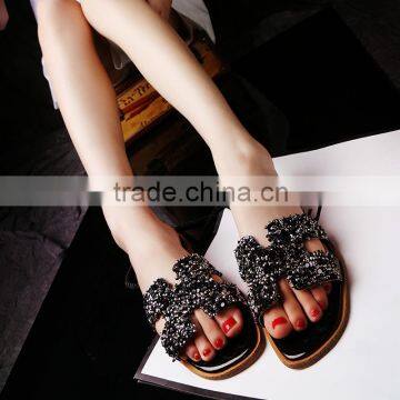 Female outer wear flat shoes sequined slippers sandals and slippers