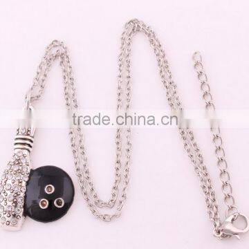 Antique Silver Plated Fashion Bowling Pin and Ball Crystal Pendant Necklace photo-6