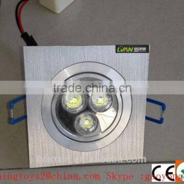 Aluminium IP55 3w square recessed led ceiling light for store shop