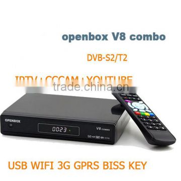 DVB-S2+T2&T V8 Combo Free to Air Satellite Receiver TV Box IPTV PVR Twin Protocol Cccam Newcam CAS via USB Wifi