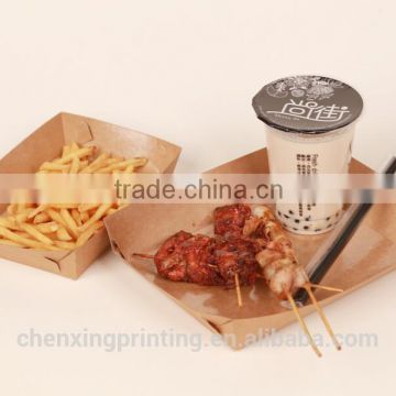 500pcs Plain Coated Paper Fast Food Packaging box Popcorn Boxes Hot Dogs & Snack Paper Trays folding paper food tray