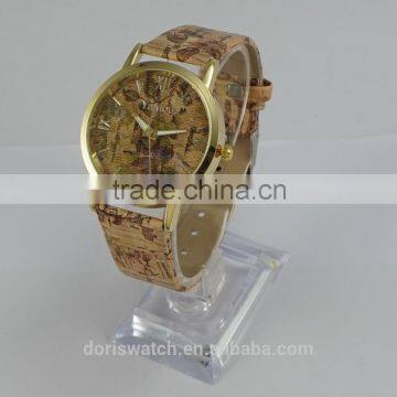 Cheap top sell leather WOODEN print fashion unisex wrist watches