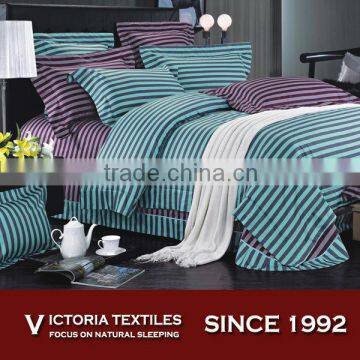 bule stripe natural printed bedding set complete bed sheets set