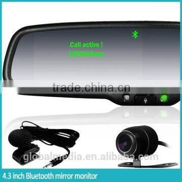 4.3"bluetooth rearview mirror globalmedia tempetarure/compass