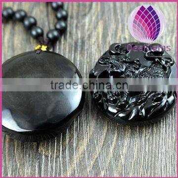 2015 Latest Unique Design Black Carved Dragon Obsidian Pendant