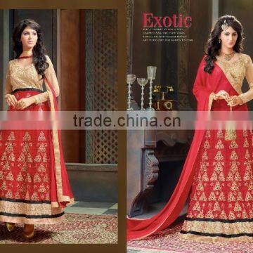 Indian Designer Fully Embroidered Bridal Anarkali Salwar Kameez With Banaras Border For Womens