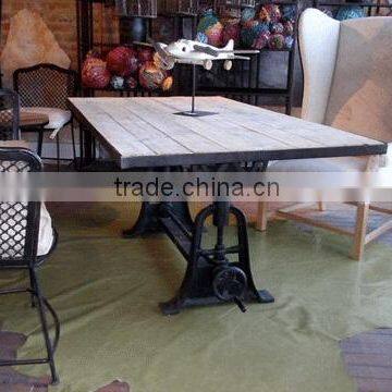 Industrial Rustic Wood Cast Iron Drafting Table Desk , French Architect Drafting Dining Table , photo-3