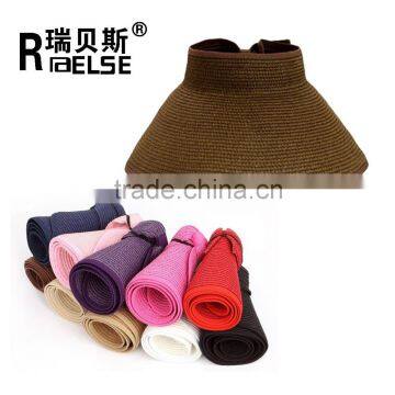 fashion girl lady beach sun visor hat foldable roll up wide brim straw hat wholesale hats